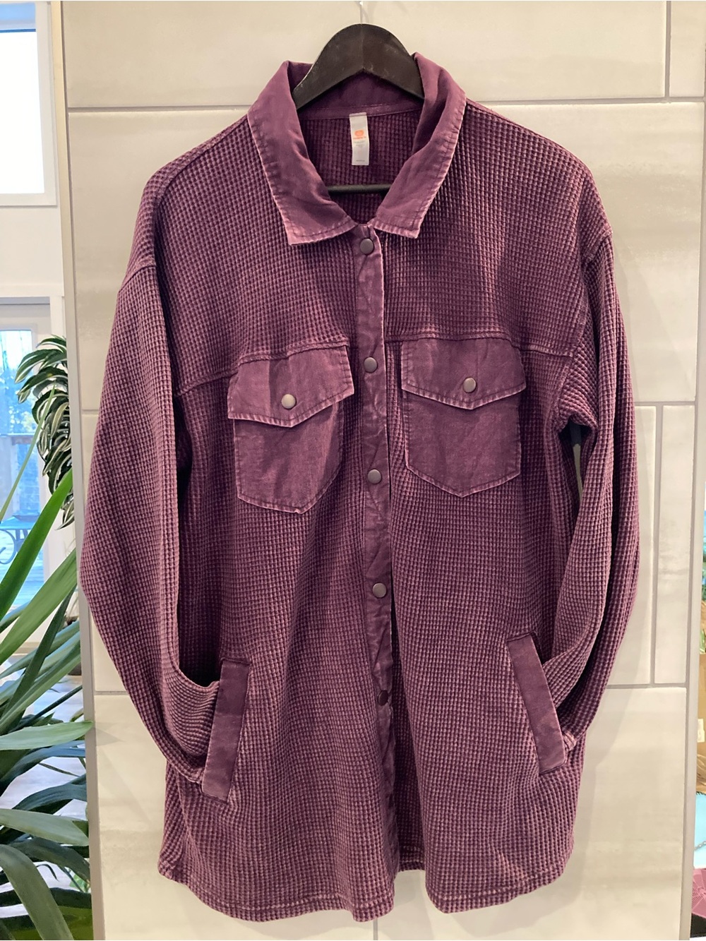 Mono B Men's Plum Waffle Button-Up Shirt Jacket